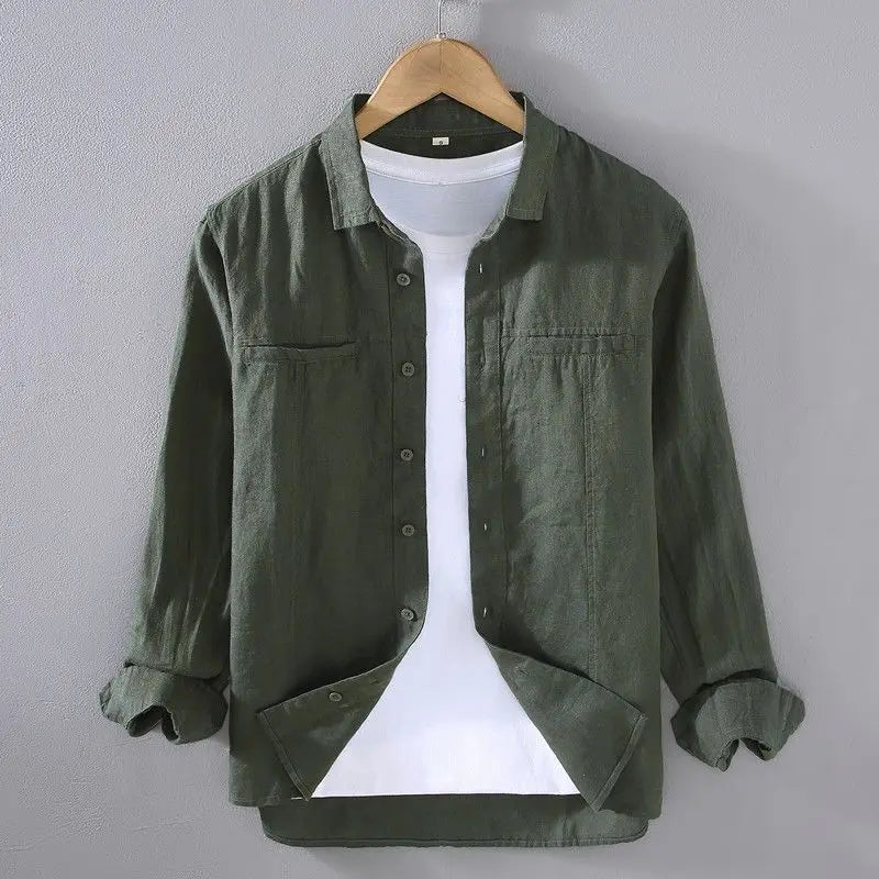 Men Long-sleeved Shirt Casual Simple Cardigan 2025 Spring and Autumn New Solid Color Versatile Trendy Top