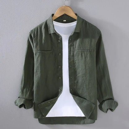 Men Long-sleeved Shirt Casual Simple Cardigan 2025 Spring and Autumn New Solid Color Versatile Trendy Top
