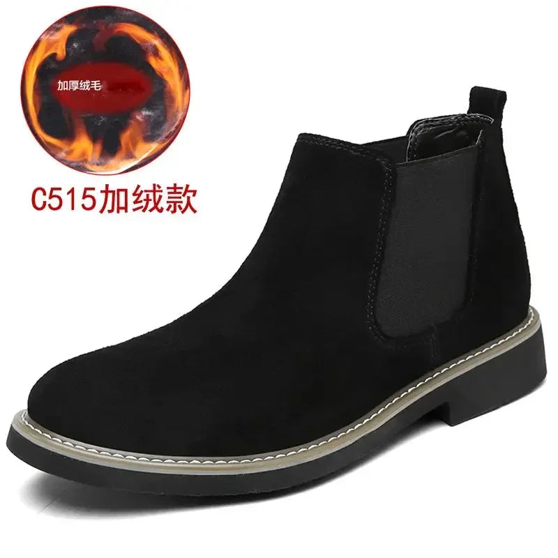 Winter Large Size Men's Chelsea Mid-cut Boots Casual Leather Boots for men  All-match Pointed Toe Wedding Classic Business Boots