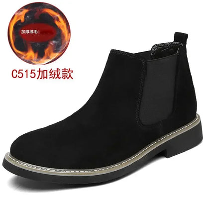 Winter Large Size Men's Chelsea Mid-cut Boots Casual Leather Boots for men  All-match Pointed Toe Wedding Classic Business Boots