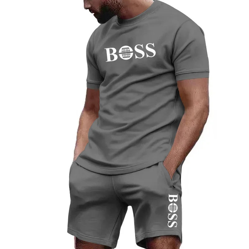 Men's two-piece sportswear short sleeved T-shirt and pants running and fitness sportswear big discount summer 2025