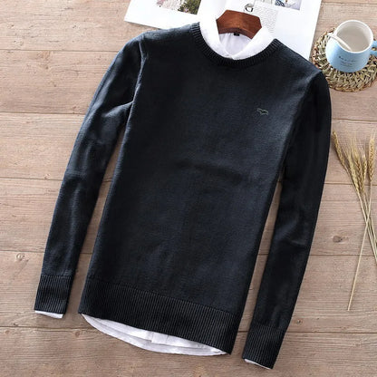 100% Cotton M-3XL New Embroidery-Logo Long Sleeve Mens O-Neck Sweaters Casual Knitted Clothes Fashion Male Knitted Coats PL8507
