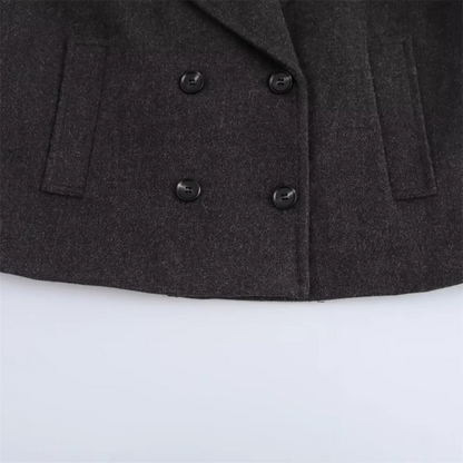 TRAF Autumn New Product Women's Casual Fashion Style Double breasted Wool Collar Long sleeved Jacket Coat