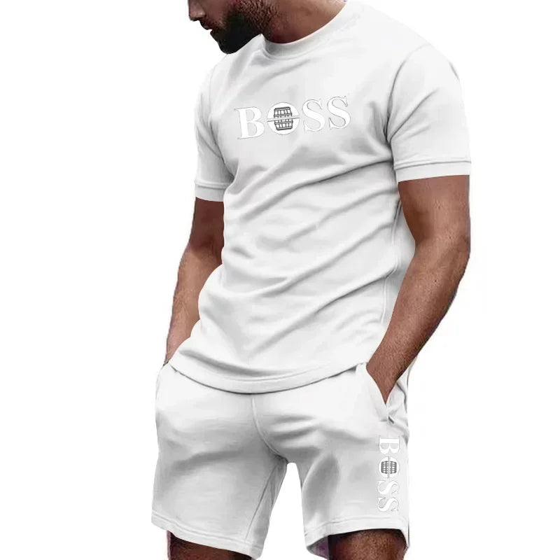 Men's two-piece sportswear short sleeved T-shirt and pants running and fitness sportswear big discount summer 2025
