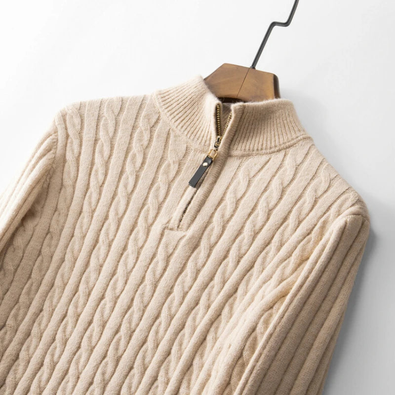 Boutique Men's Solid Color Turtleneck Top Autumn and Winter Thermal Zipper Pullover Sweater Stretch Sweater