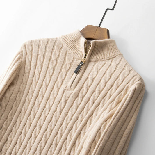 Boutique Men's Solid Color Turtleneck Top Autumn and Winter Thermal Zipper Pullover Sweater Stretch Sweater