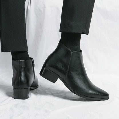 Genuine Leather Side Zipper Male Shoes High Quality Winter Men  Boots Stylish Male Shoes High Heels Mens Chelsea Boots