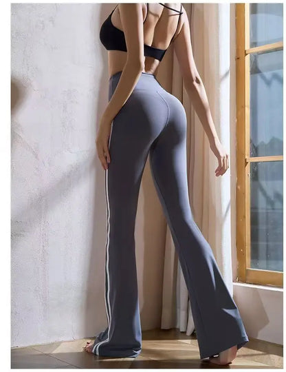 Matching Sportswear New In Women's Flare Pants High Waist Yoga Pants Casual Basic Lady's Long Trousers Korean Chic Stripe Pants