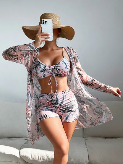 Summer Print Swimsuits Tankini Sets Female Swimwear Push Up For Beach Wear Three-Piece Bathing Suits Pool Women's Swimming Suit