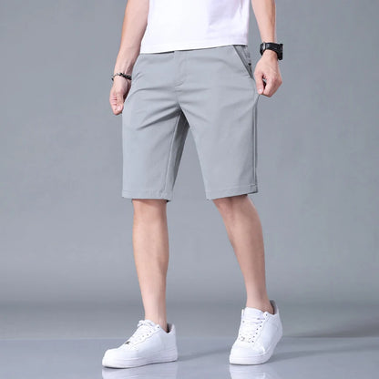Summer Thin Men's Casual Shorts Solid Color Stretch Straight Fashion Short Casual Pants Male Ice Silk Cool Soft Midi Shorts