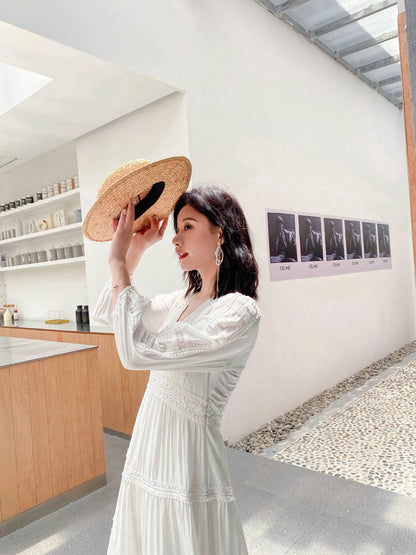 GypsyLady Elegant Vintage Chic Midi Dress Cotton White Boho Autumn Spring Holiday Women Long Sleeve Ladies Dresses Vestidos 2XXL