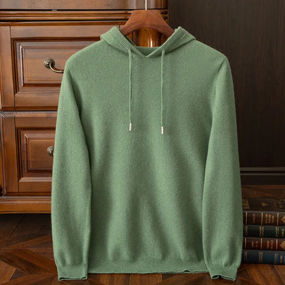 Winter 100% pure cashmere hoodie men's pullover double layer thick heavy wool sweater hooded cashmere sweater casual hat sweater