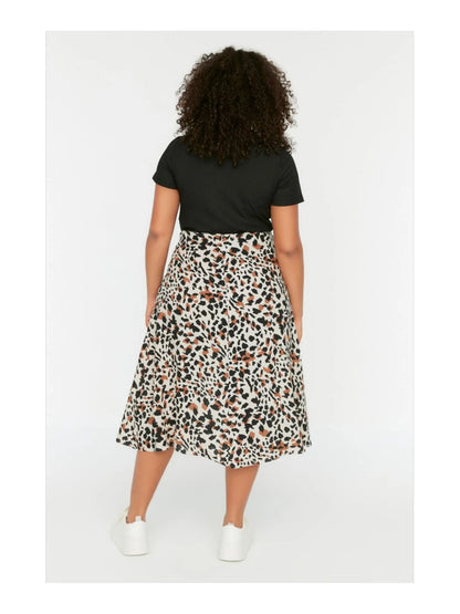 Trendyol TYZA Women's Plus Size Skirts Casual Woven Regular Daily Animal Print Plus Size Clothes Animal Print Skirt