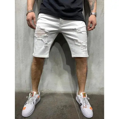 Ripped tassel denim shorts New  Summer Men's Personalized Washable Perforated Denim Pants Large Casual Middle Pants