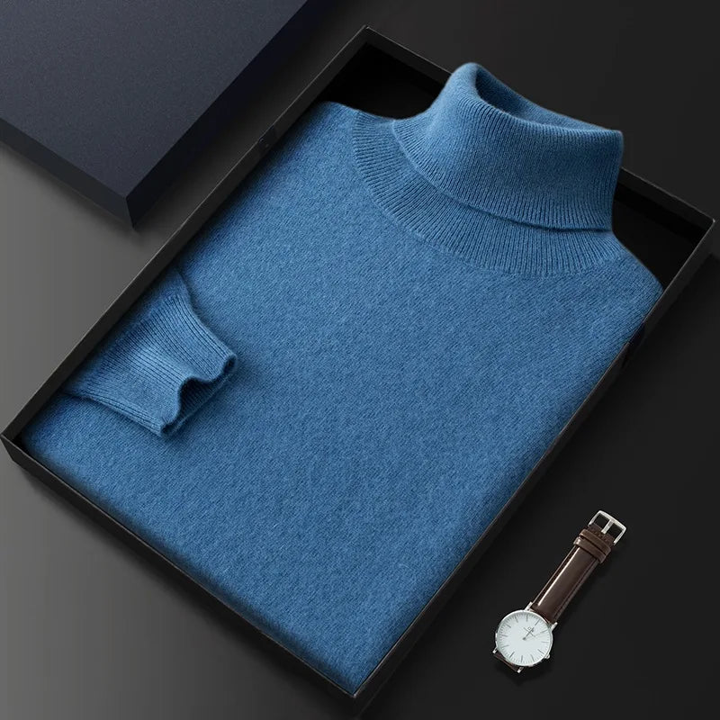 100% Cashmere Turtleneck Men Pullovers 2024 Autumn Winter Soft Light Warm Rolled Neck Jumper Jersey Pull Homme Knitted Sweater