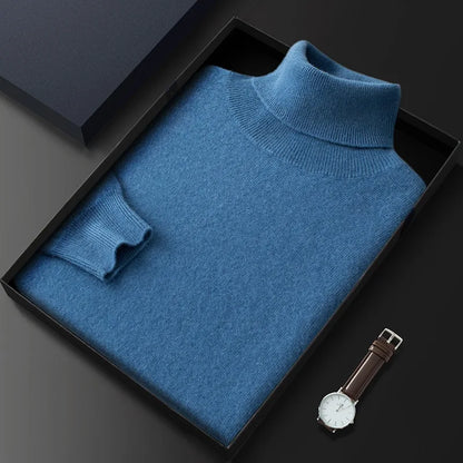 100% Cashmere Turtleneck Men Pullovers 2024 Autumn Winter Soft Light Warm Rolled Neck Jumper Jersey Pull Homme Knitted Sweater