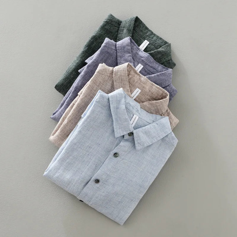 100% Linen Thin Light Breathable Short Sleeve Summer Vintage Shirt