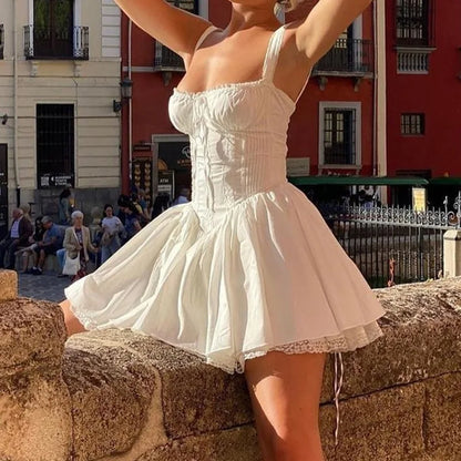 Sexy Lace Floral Corset Short Dress Women's Slip White Yellow Casual Bandage Dresses Female Clothing Party Birthday Summer 2025
