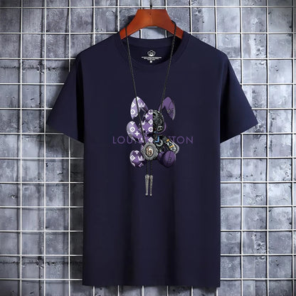 Summer Men's Luxury Casual T-Shirt Retro Y2k Designer Short Sleeve Tees Male Vintage Cotton Trendy High Quality Bear Print Tops