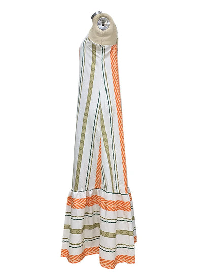 Striped Spaghetti Strape Dress Summer Casual Ladies Long Simple Backless Beach Sleeveless Party Dresses