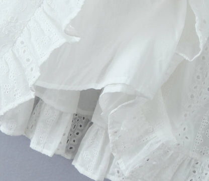 Evening Party Embroideryed Dress Elegant Summer Solid Color White Lace dress Off Shoulder Short Dress Front Tie Back Shirred