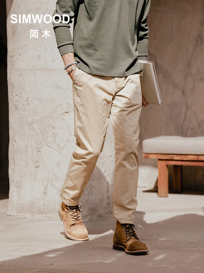 Autumn New Regular Straight Pants Men 320gsm Dark Washed Fabric Chinos Plus Size Trouseres