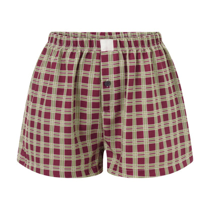 Women’s Y2K Retro Cleanfit Plaid Print Elastic Low Waist Button Front Aesthetic Loungewear Loose Shorts Boxers Streetwear