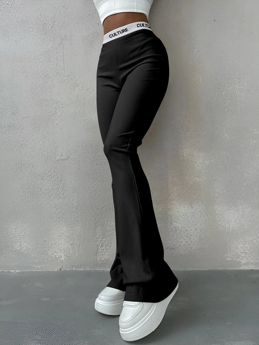 Women's Trousers Webbing Pants High-waisted Slim Casual Ladies Flared Trousers Fashion New Solid Colour Trousers Letter Printing