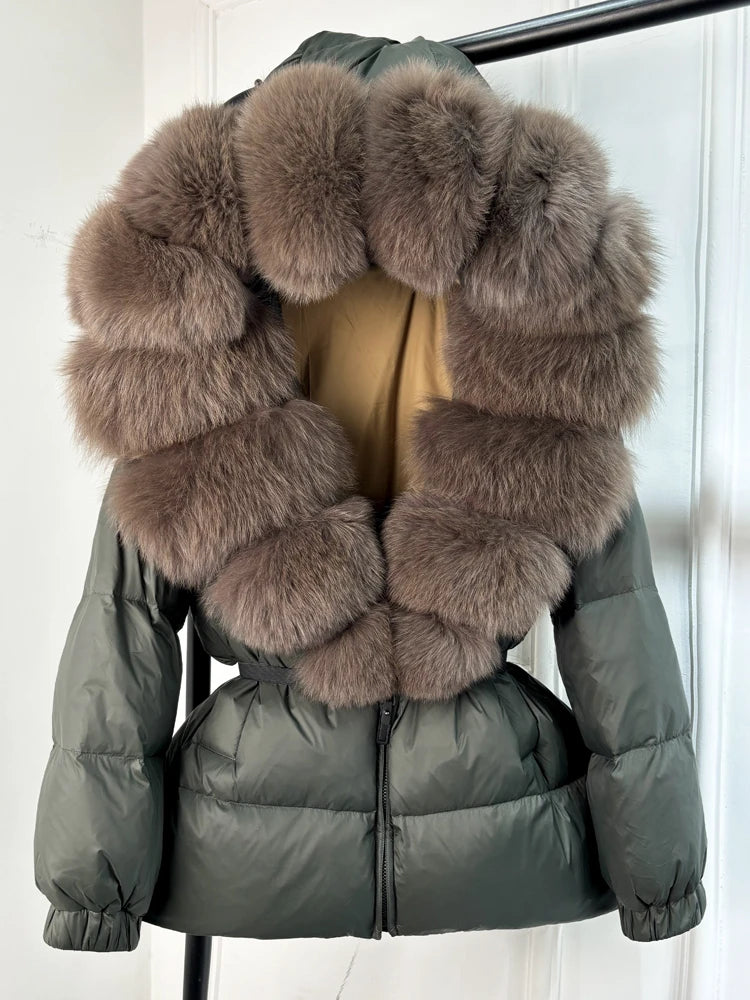 Janveny 2025 Winter Puffer Jacket Women Real Fox Fur Hooded Thick Warm 90% White Duck Down Coat Female Parkas Waterproof