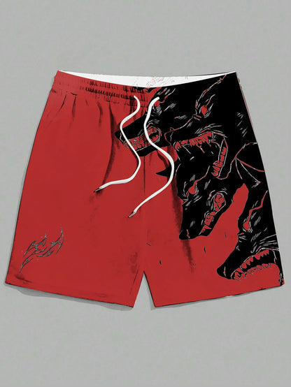 New men's summer shorts loose casual home shorts 3D printed sporty three headed wolf print Harajuku shorts Hawaii beach shorts