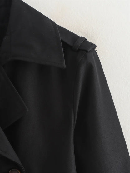 Ladies Vintage Cropped Trench Spring Autumn Jacket Women Streetwear Double Breasted Long Sleeve Top Female Chic Coat Outfits