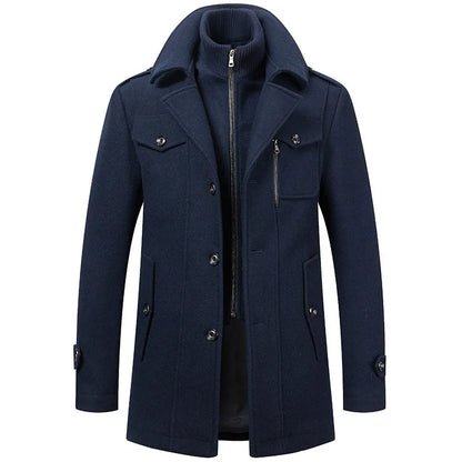 Men Fashion Autumn Winter Wool Trench Coats Fashion Middle Long Jacket Male Double Collar Zipper Coat Windbreak Woolen Overcoat
