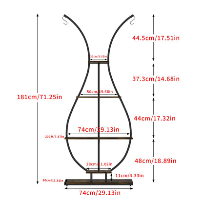 Vase Shape Tall Planter Display Rack Metal Garden Plant Stand with 5 Tiers and Hangers