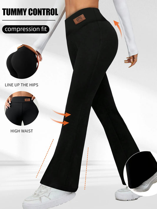 Ladies' spring and summer high waisted flared pants, elegant black elastic slim fit pants, suitable for casual wear