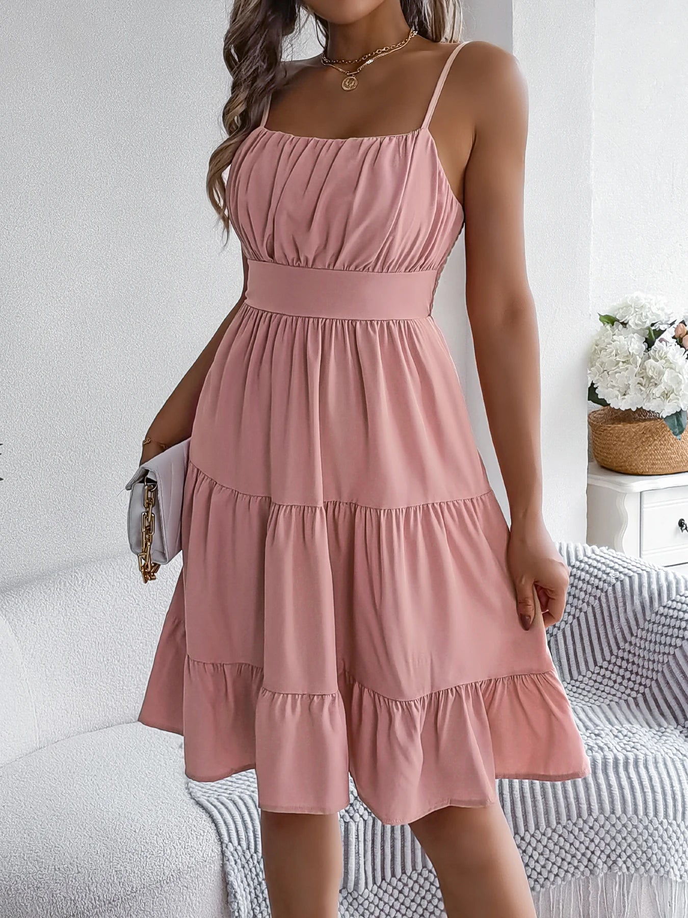 Casual Vacation Ruffled Camisole Dress Spring Summer Women's Solid Dresses for Women