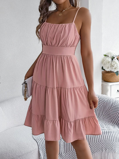 Casual Vacation Ruffled Camisole Dress Spring Summer Women's Solid Dresses for Women