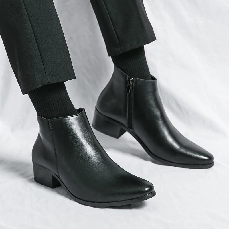 Genuine Leather Side Zipper Male Shoes High Quality Winter Men  Boots Stylish Male Shoes High Heels Mens Chelsea Boots