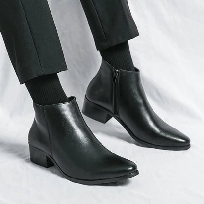 Genuine Leather Side Zipper Male Shoes High Quality Winter Men  Boots Stylish Male Shoes High Heels Mens Chelsea Boots