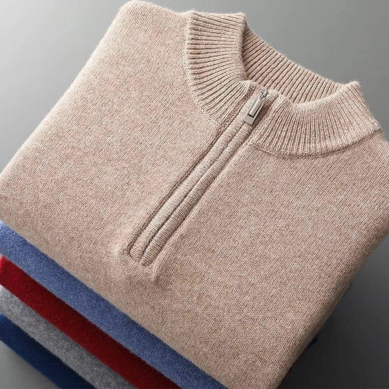 Super Soft Cashmere Sweater Men's Fit Half Zipper Turtlenecks Sweater Wool Warm Knitted Shirt Business Casual Underlay