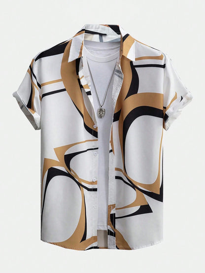 Men's Coconut Tree Graphic Print Short Sleeve Lapel Shirt Tops Men's Casual Button-Down Shirts For Summer Daily Wear And Resort