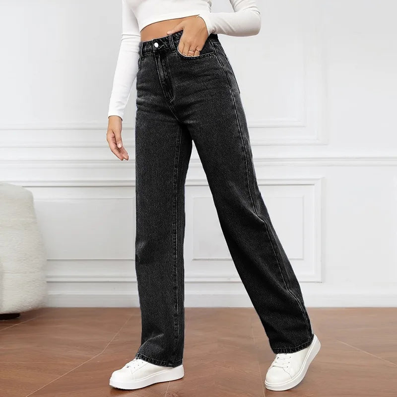 High Waist Slim Fit Straight Leg Jeans for Women 2025 New Cross-Border Straight-Leg Denim Slimming Long Jeans
