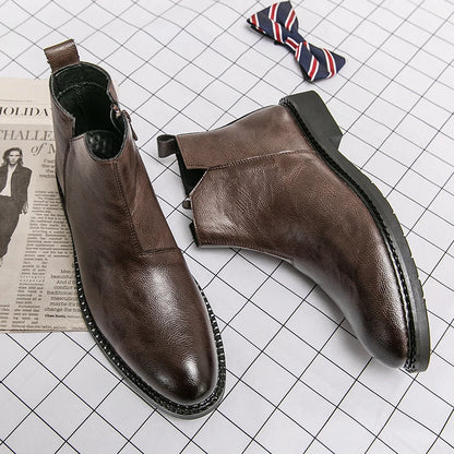 Men's Genuine Leather Boots Classic Ankle Boots Winter Business Short Boots Men's Casual Boots Pointed Groom's Wedding Boots