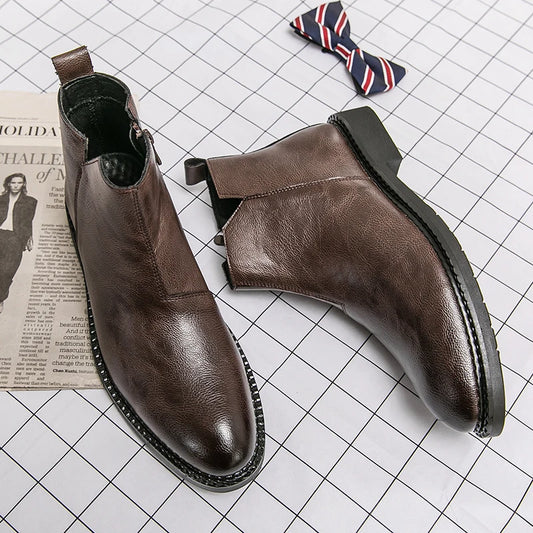 Men's Genuine Leather Boots Classic Ankle Boots Winter Business Short Boots Men's Casual Boots Pointed Groom's Wedding Boots