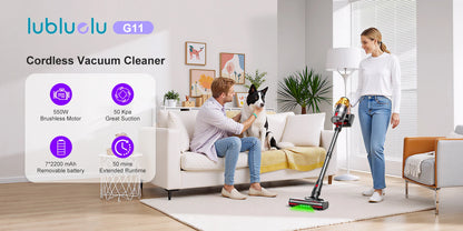 Lubluelu G11 Cordless Vacuum Cleaner 550W Powerful Suction Anti-Tangle Brush 50 Mins Runtime for Pet Hair on Hard Floor Carpet
