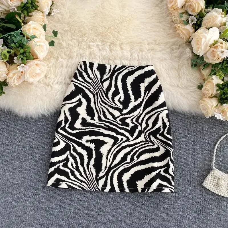2025 Korean Zebra Print Midi Skirt Women Autumn New Female A-line High Waist Loose Skirts Vintage Mini Skirt