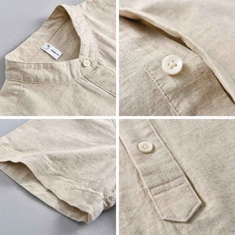 2025 Spring Summer New Breathable Cotton Linen Short Sleeve Shirts for Men Clothing Soft Thin Shirts DC208