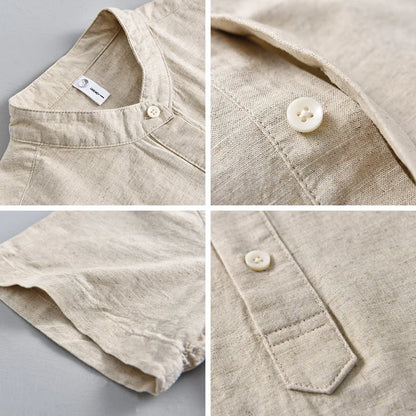 2025 Spring Summer New Breathable Cotton Linen Short Sleeve Shirts for Men Clothing Soft Thin Shirts DC208