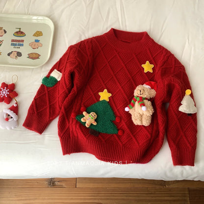 Girl's Thick Warm Knit Christmas Sweater Woolen Autumn Winter Top for Children Kids Baby Infants