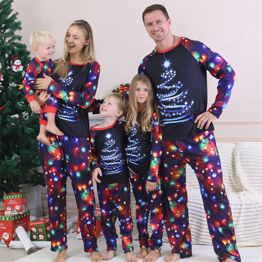 Christmas Family Matching Sets 2025 Father Mother Children Cartoon Pajamas+Pants 2Pcs Xmas Parent-Children Homewear Clothes Suit