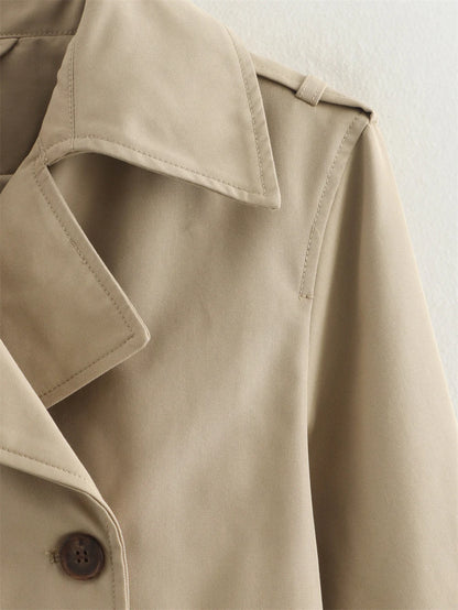 Ladies Vintage Cropped Trench Spring Autumn Jacket Women Streetwear Double Breasted Long Sleeve Top Female Chic Coat Outfits
